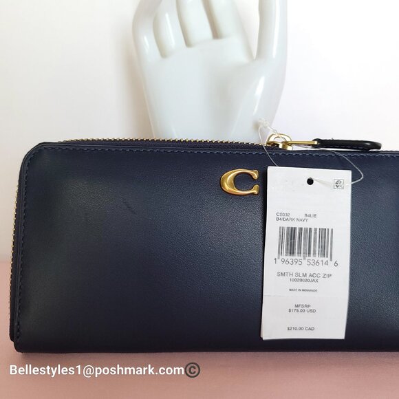 COACH Slim Accordion Smooth Leather Wallet with Back Slip Pocket- Dark Navy⭐ - Picture 16 of 16